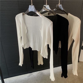 Cardigan cu protecție solară, tricot subțire Ice Silk, guler cu frunză de lotus, amestec de fibre acrilice (30–50%)