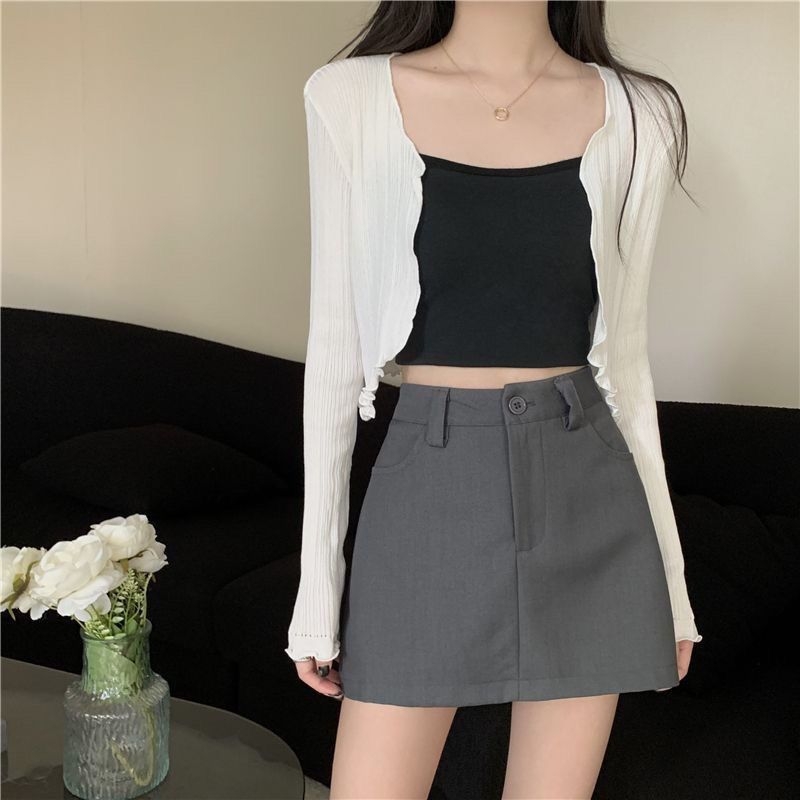 Cardigan cu protecție solară, tricot subțire Ice Silk, guler cu frunză de lotus, amestec de fibre acrilice (30–50%)