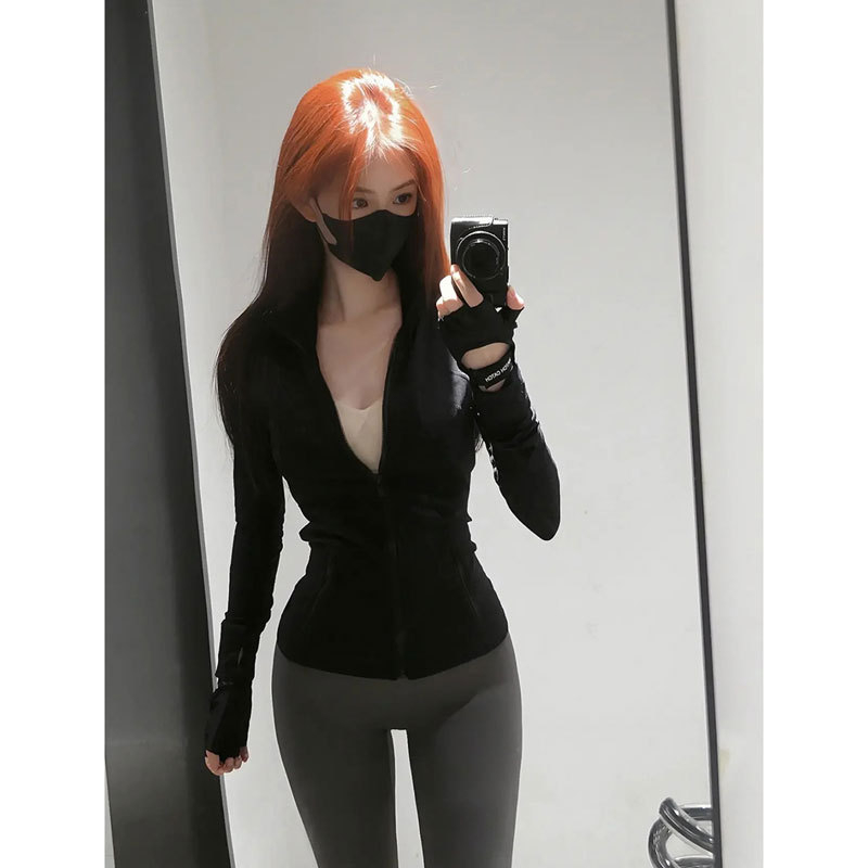 Geacă/jachetă de yoga pentru femei, protecție solară UPF50+, croială slim-fit, guler înalt, țesătură Ice Silk, mâneci lungi, primăvara 2025