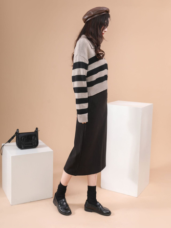 Fustă lungă din lână, croială mulată, culoare solidă, stil japonez/coreean lejer, toamnă-iarnă 2024