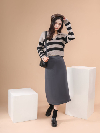 Fustă lungă din lână, croială mulată, culoare solidă, stil japonez/coreean lejer, toamnă-iarnă 2024