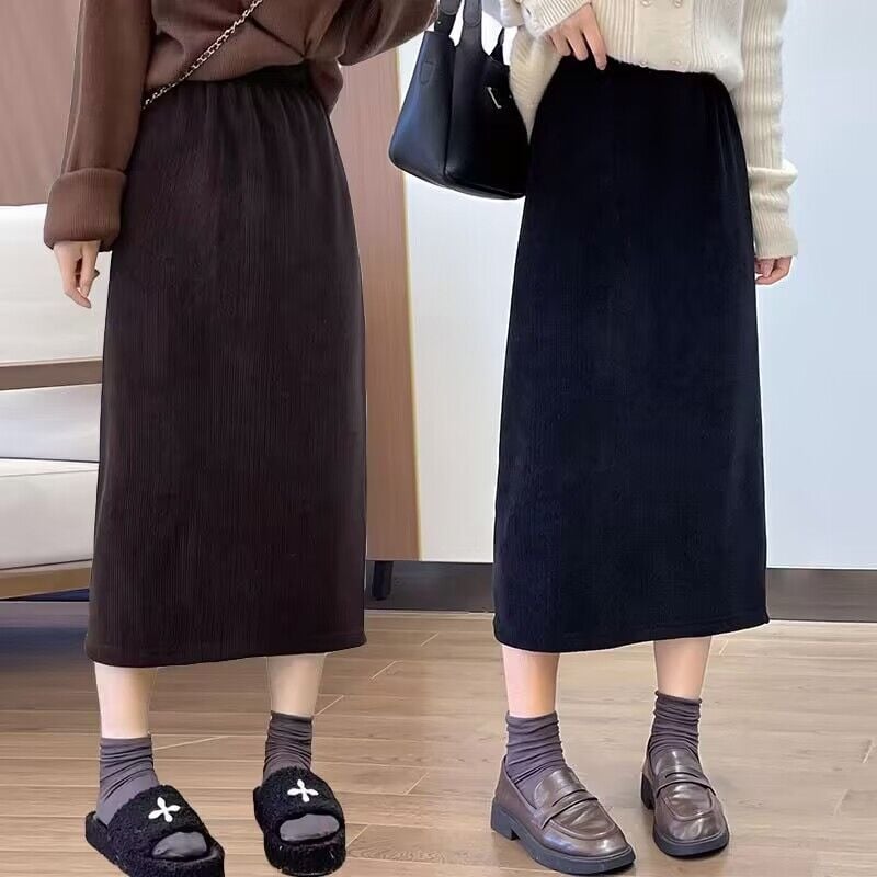 Fustă Chenille A-line, lungime midi, micro-elastică, iarnă 2023