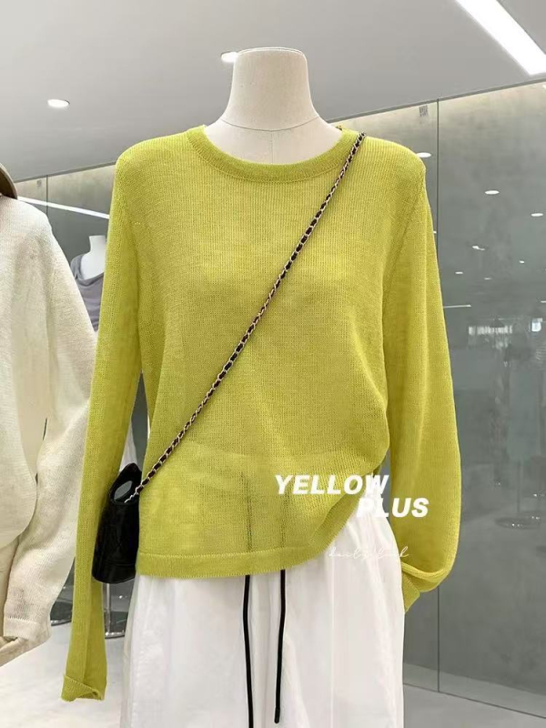 Bluza od konoplje i spandeksa, pleteni model, okrugli izrez, dugi rukavi, tanko tkivo, UPF30+