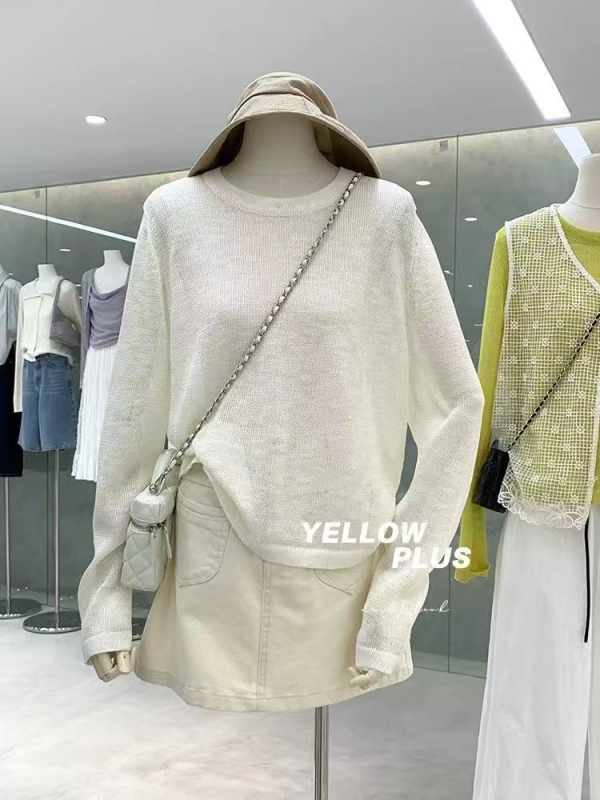 Bluza od konoplje i spandeksa, pleteni model, okrugli izrez, dugi rukavi, tanko tkivo, UPF30+