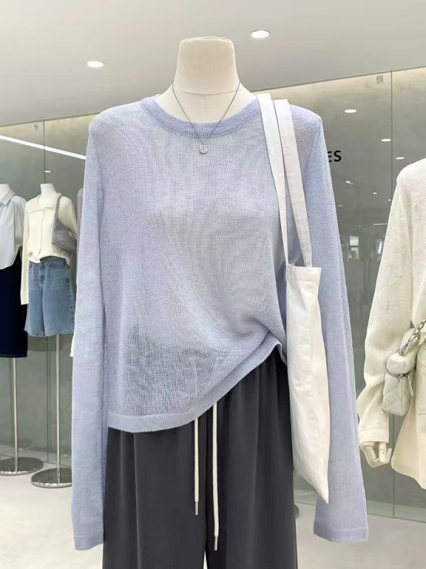 Bluza od konoplje i spandeksa, pleteni model, okrugli izrez, dugi rukavi, tanko tkivo, UPF30+