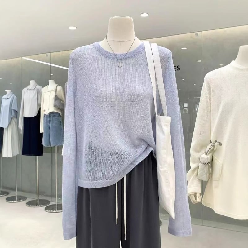 Bluza od konoplje i spandeksa, pleteni model, okrugli izrez, dugi rukavi, tanko tkivo, UPF30+