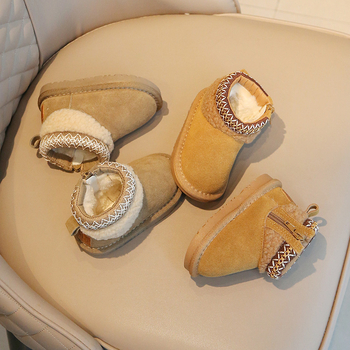 Ghete de iarnă pentru copii, velur de vițel la exterior, căptușite cu fleece, talpă anti-derapantă, pentru copii 1–3 ani