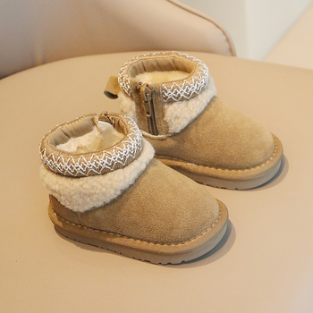 Ghete de iarnă pentru copii, velur de vițel la exterior, căptușite cu fleece, talpă anti-derapantă, pentru copii 1–3 ani