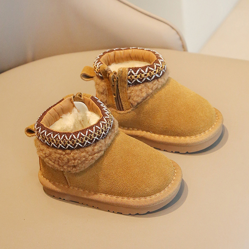 Ghete de iarnă pentru copii, velur de vițel la exterior, căptușite cu fleece, talpă anti-derapantă, pentru copii 1–3 ani
