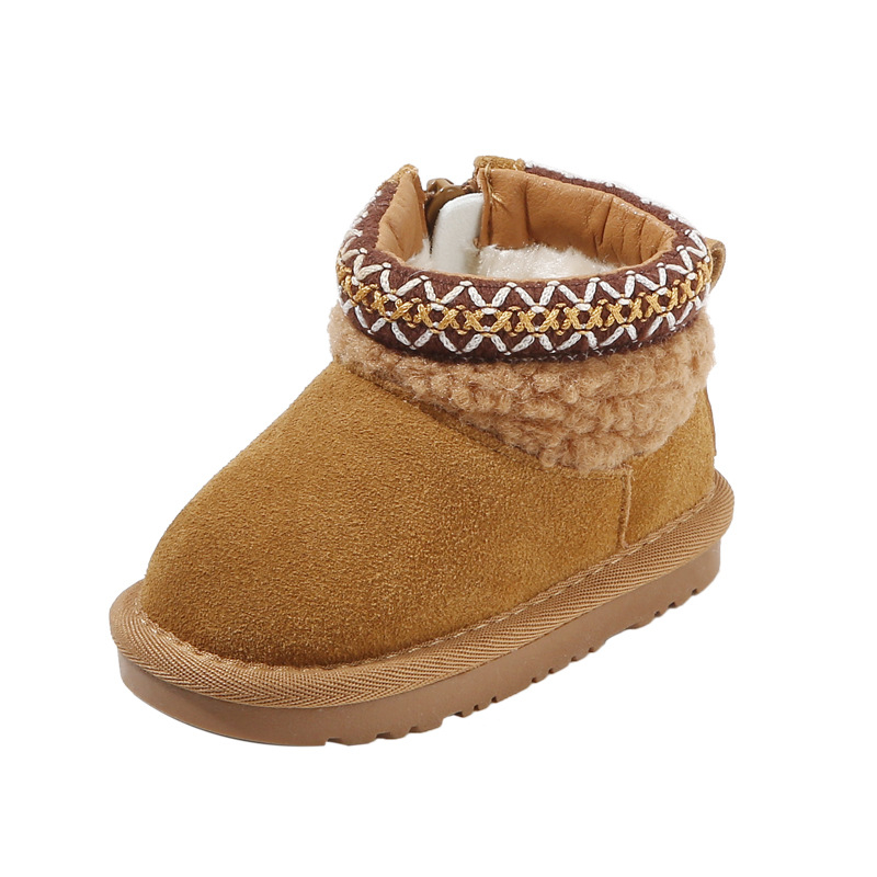 Ghete de iarnă pentru copii, velur de vițel la exterior, căptușite cu fleece, talpă anti-derapantă, pentru copii 1–3 ani