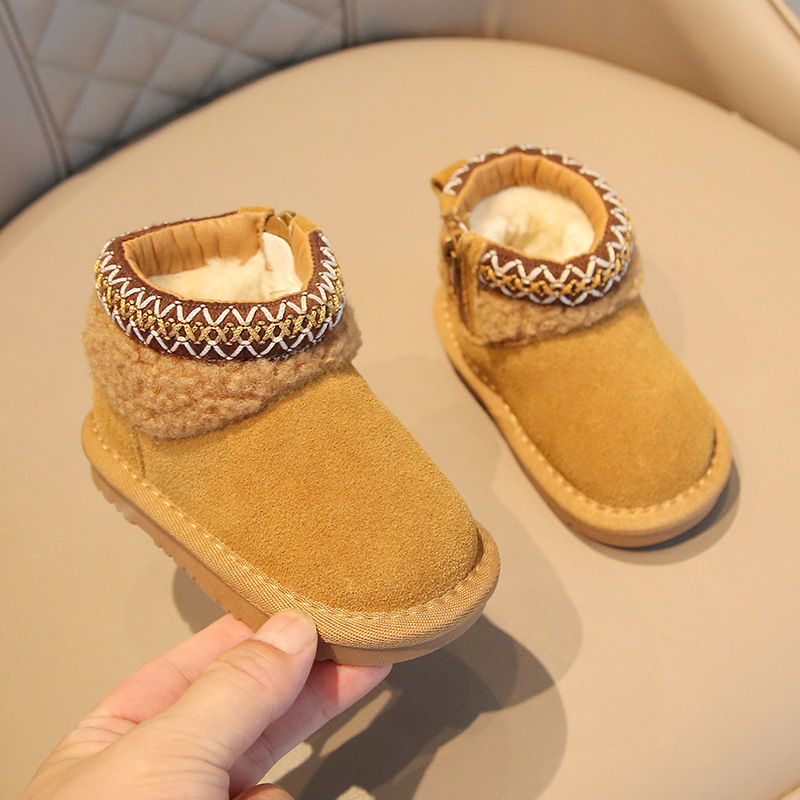 Ghete de iarnă pentru copii, velur de vițel la exterior, căptușite cu fleece, talpă anti-derapantă, pentru copii 1–3 ani