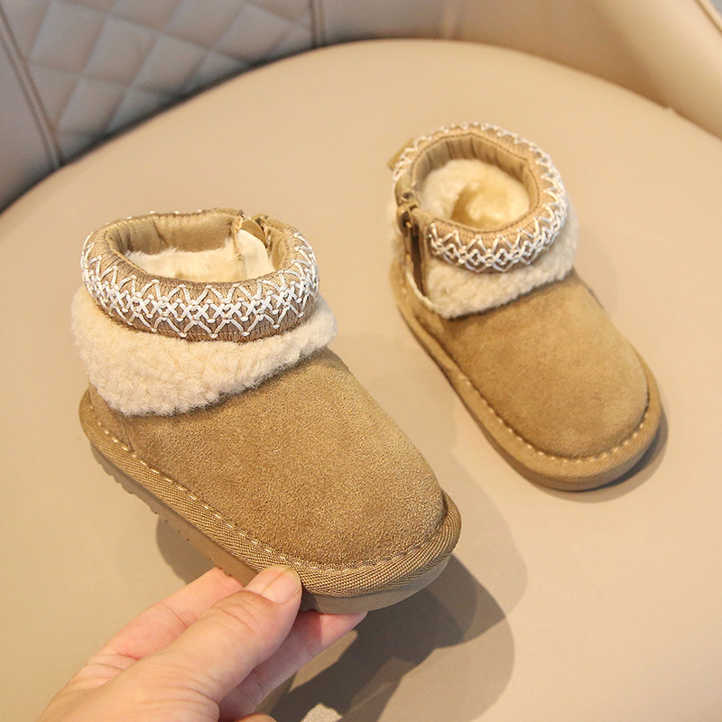 Ghete de iarnă pentru copii, velur de vițel la exterior, căptușite cu fleece, talpă anti-derapantă, pentru copii 1–3 ani