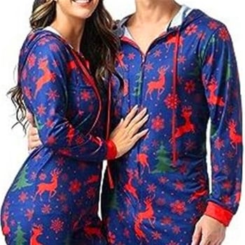 Salopetă de pijama pentru cupluri, imprimeu desen animat, poliester, guler în V, mâneci lungi, greutate 141-160 g/m2