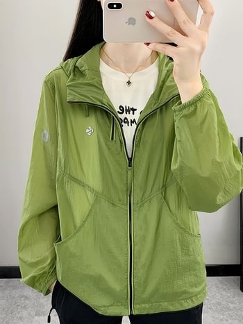 Γυναικεία εξωτερική ανεμοκάλυψη με κουκούλα, προστασία από τον ήλιο, γρήγορο στέγνωμα, διαπνέον νάιλον