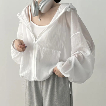 Îmbrăcăminte de protecție solară pentru femei - jachetă UV în stil coreean, croială lejeră, mâneci lungi, 90-95% poliester