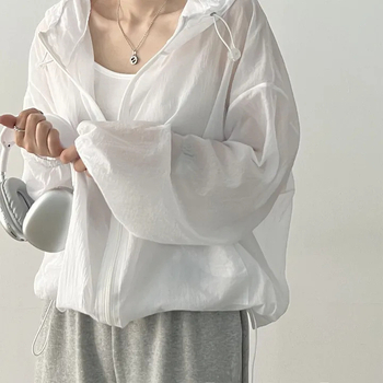 Îmbrăcăminte de protecție solară pentru femei - jachetă UV în stil coreean, croială lejeră, mâneci lungi, 90-95% poliester