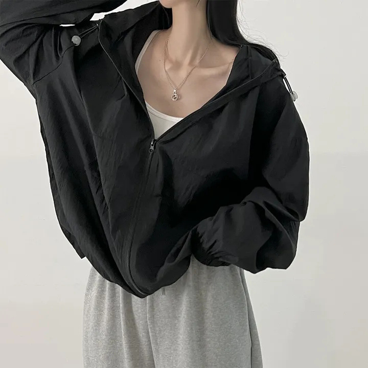 Îmbrăcăminte de protecție solară pentru femei - jachetă UV în stil coreean, croială lejeră, mâneci lungi, 90-95% poliester