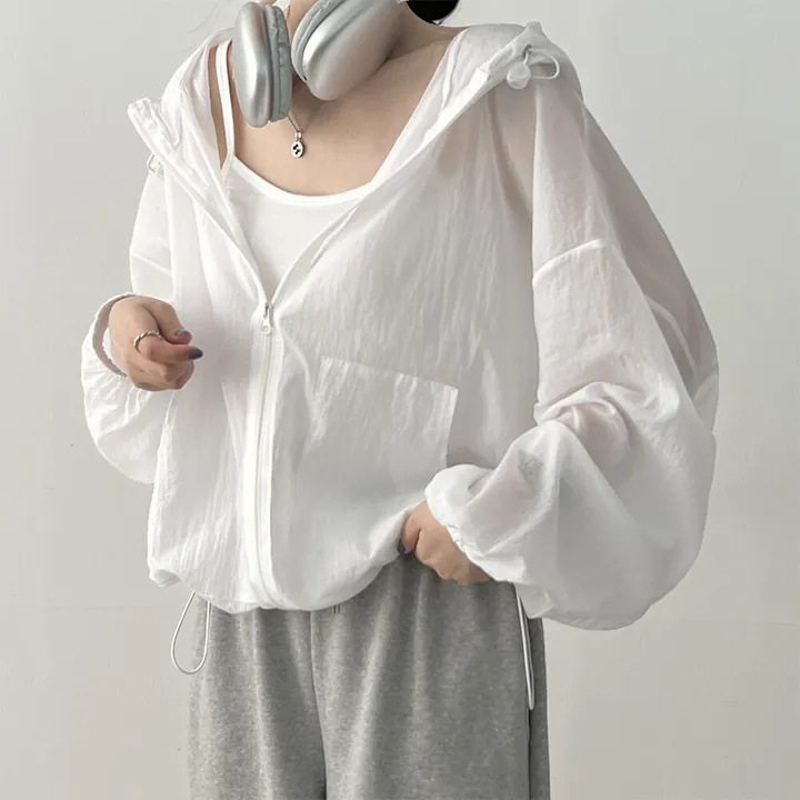 Îmbrăcăminte de protecție solară pentru femei - jachetă UV în stil coreean, croială lejeră, mâneci lungi, 90-95% poliester