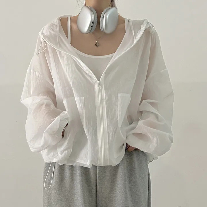 Îmbrăcăminte de protecție solară pentru femei - jachetă UV în stil coreean, croială lejeră, mâneci lungi, 90-95% poliester