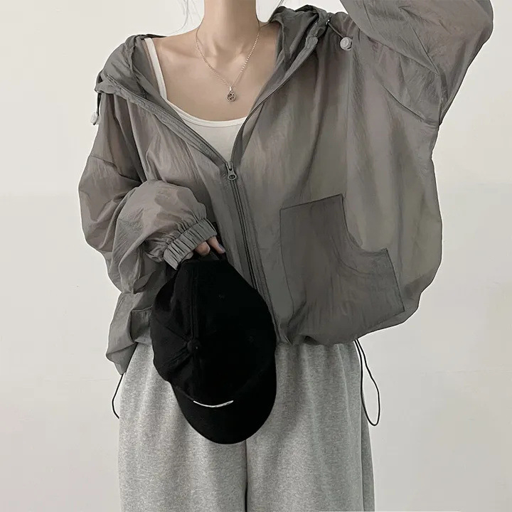 Îmbrăcăminte de protecție solară pentru femei - jachetă UV în stil coreean, croială lejeră, mâneci lungi, 90-95% poliester