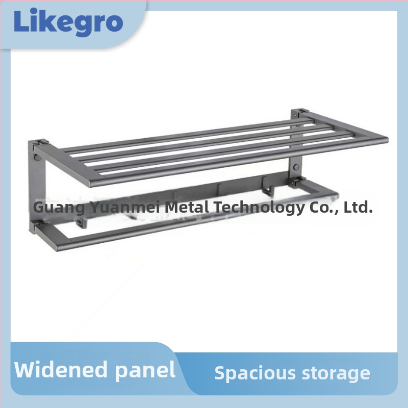 Κρεμάστρα πετσετών με διπλό πτυσσόμενο και αποθηκευτικό χώρο — αλουμινένιο κράμα, φινίρισμα πλαστικό ψεκασμός, σετ δύο τεμαχίων, μοντέρνο μινιμαλισμός