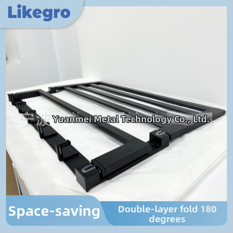 Κρεμάστρα πετσετών με διπλό πτυσσόμενο και αποθηκευτικό χώρο — αλουμινένιο κράμα, φινίρισμα πλαστικό ψεκασμός, σετ δύο τεμαχίων, μοντέρνο μινιμαλισμός