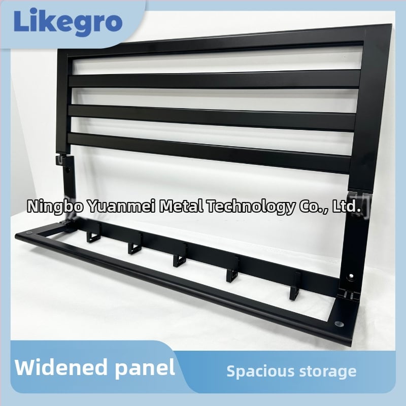 Κρεμάστρα πετσετών με διπλό πτυσσόμενο και αποθηκευτικό χώρο — αλουμινένιο κράμα, φινίρισμα πλαστικό ψεκασμός, σετ δύο τεμαχίων, μοντέρνο μινιμαλισμός