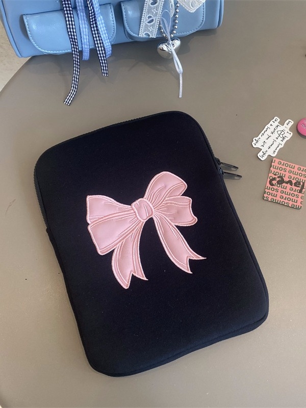 Geantă de depozitare pentru tabletă cu funda brodată | anti-furt, extensie, depozitare; material bumbac; căptușeală poliester