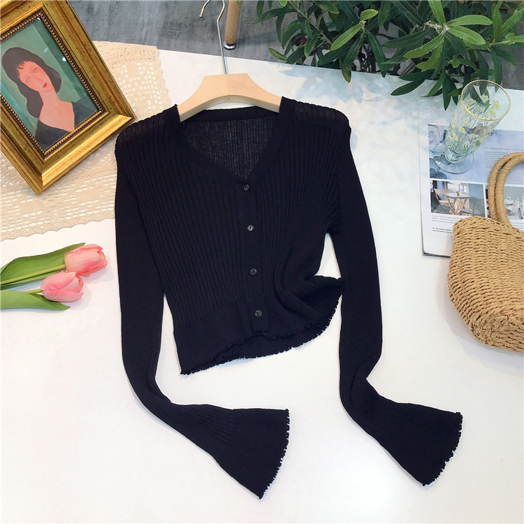 Topa Rabbit Cardigan tricotat, croială lejeră, lungime scurtă, UPF50+ Protecție solară, Amestec viscoză-nylon, Țesătură Ice Silk