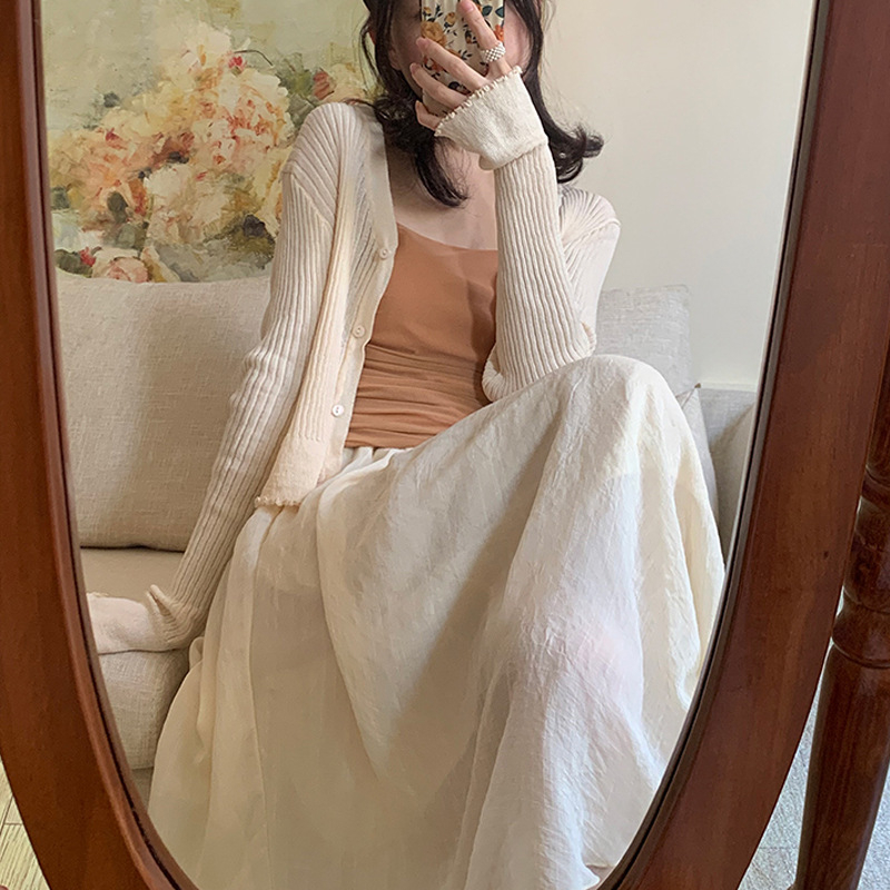 Topa Rabbit Cardigan tricotat, croială lejeră, lungime scurtă, UPF50+ Protecție solară, Amestec viscoză-nylon, Țesătură Ice Silk