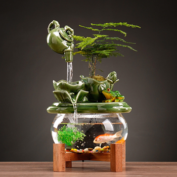 Керамичен фонтан за дневна с мотив лотос и течаща вода, ръчно рисуван и глазуриран, пасторален стил, подходящ за подарък