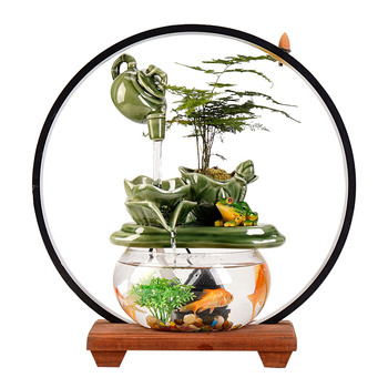 Керамичен фонтан за дневна с мотив лотос и течаща вода, ръчно рисуван и глазуриран, пасторален стил, подходящ за подарък