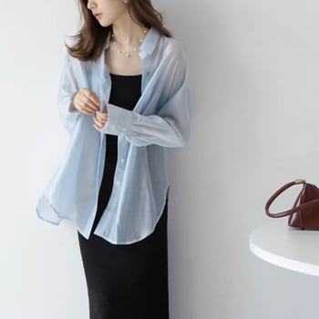 Памучна риза, свободен модел, дълъг ръкав, UPF30+ защита от слънцето, едноредово закопчаване