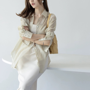 Памучна риза, свободен модел, дълъг ръкав, UPF30+ защита от слънцето, едноредово закопчаване