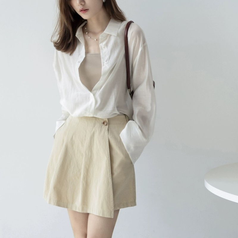 Памучна риза, свободен модел, дълъг ръкав, UPF30+ защита от слънцето, едноредово закопчаване