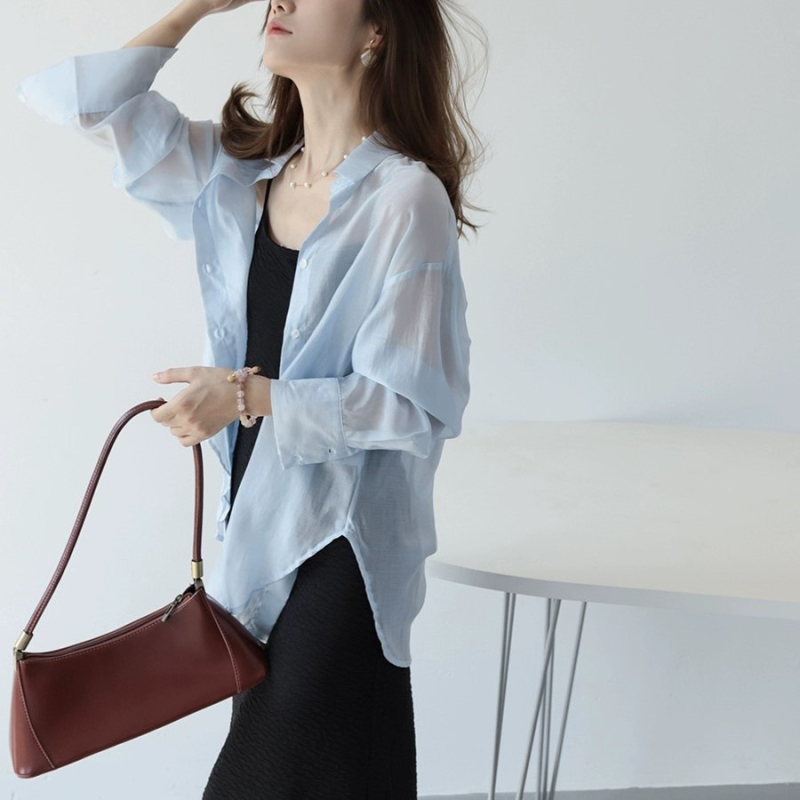 Памучна риза, свободен модел, дълъг ръкав, UPF30+ защита от слънцето, едноредово закопчаване