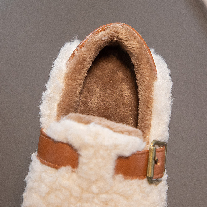 Pantofi casual pentru fetițe din velur, căptușiți cu fleece, talpă din cauciuc, groși, culoare solidă, pentru vârstele 1–3, 4–6 și 7–12 ani, toamna 2025