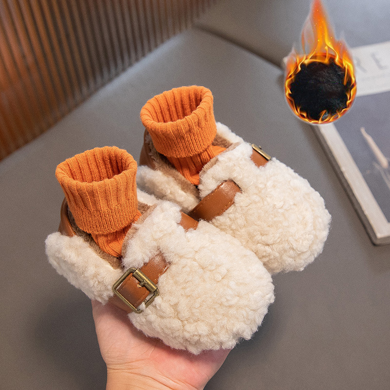 Pantofi casual pentru fetițe din velur, căptușiți cu fleece, talpă din cauciuc, groși, culoare solidă, pentru vârstele 1–3, 4–6 și 7–12 ani, toamna 2025