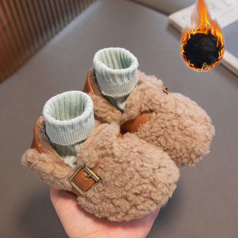 Pantofi casual pentru fetițe din velur, căptușiți cu fleece, talpă din cauciuc, groși, culoare solidă, pentru vârstele 1–3, 4–6 și 7–12 ani, toamna 2025