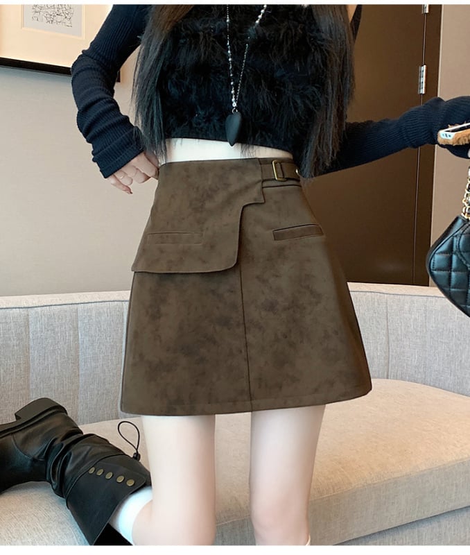 Fustă din nubuk pentru femei Xmhp - Confecționare Complexă, Toamnă 2025, Stil Royal Sister