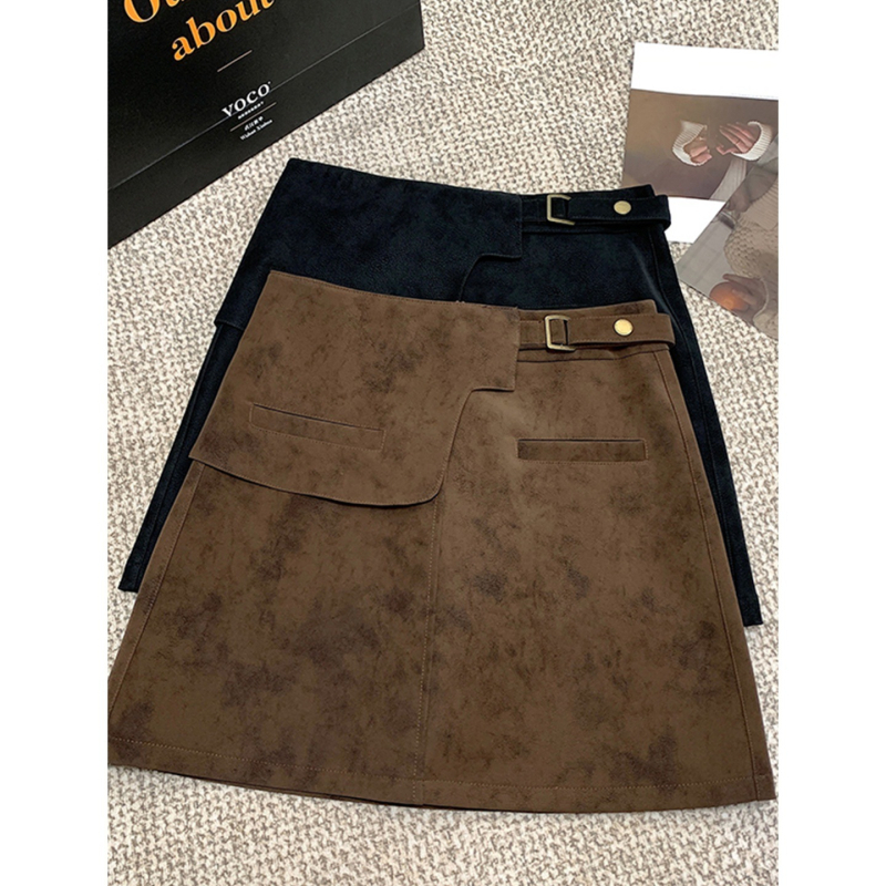 Fustă din nubuk pentru femei Xmhp - Confecționare Complexă, Toamnă 2025, Stil Royal Sister