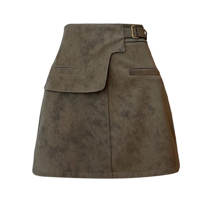 Fustă din nubuk pentru femei Xmhp - Confecționare Complexă, Toamnă 2025, Stil Royal Sister