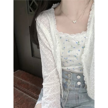 Слънцезащитно късо кардиган с геометричен принт, Slim fit, UPF40+, ръкав 3/4, полиестер