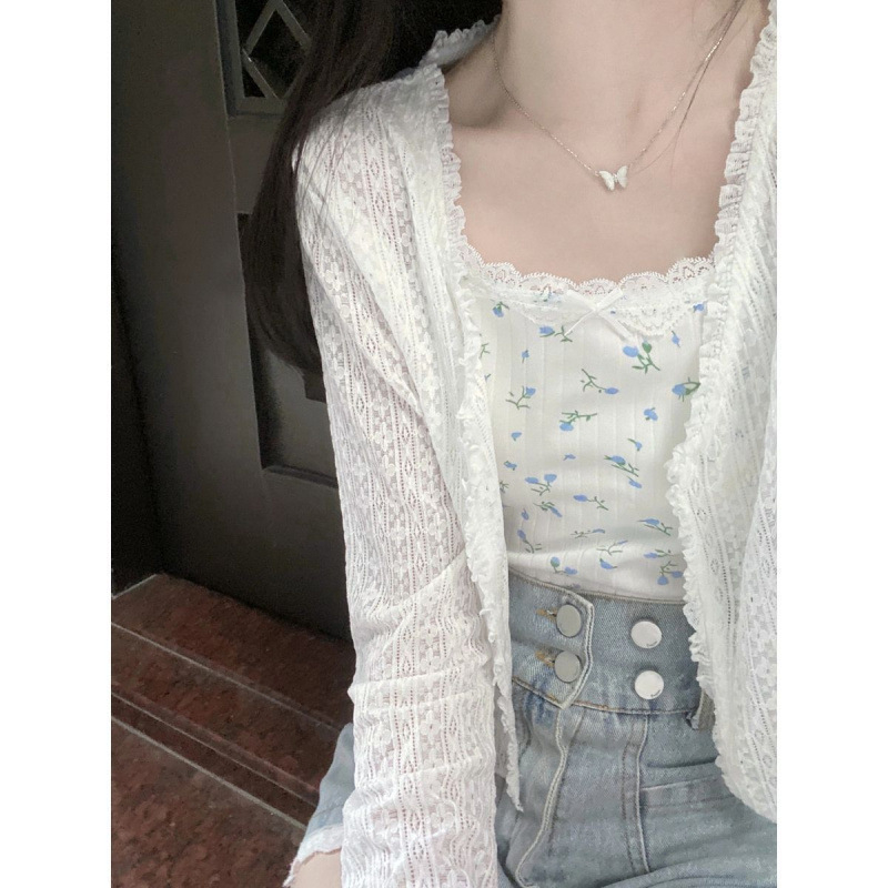 Слънцезащитно късо кардиган с геометричен принт, Slim fit, UPF40+, ръкав 3/4, полиестер