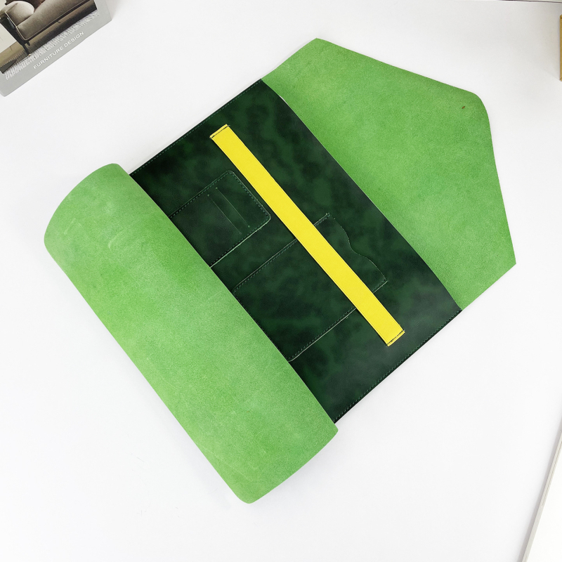 Husa laptop din piele naturală cu buzunar pentru calculator, închidere cu șnur, impermeabilă și rezistentă, stil retro clutch