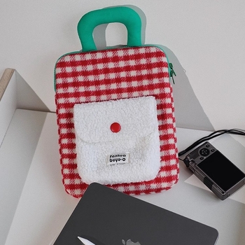 Plišani futrol za tablet u korejskom stilu s kariranim uzorkom, otporna na udarce, prenosiva s ručkom, poliester podstava