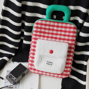 Plišani futrol za tablet u korejskom stilu s kariranim uzorkom, otporna na udarce, prenosiva s ručkom, poliester podstava