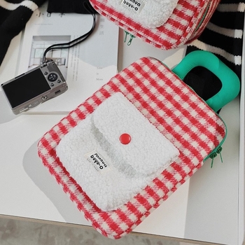 Plišani futrol za tablet u korejskom stilu s kariranim uzorkom, otporna na udarce, prenosiva s ručkom, poliester podstava