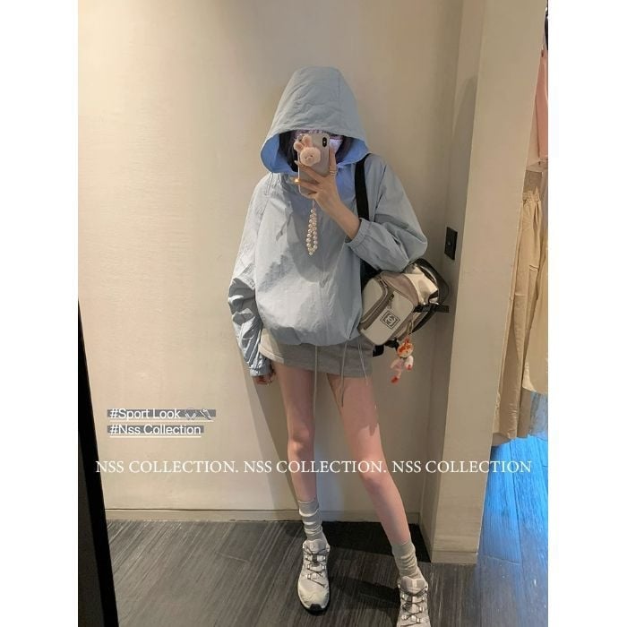 Дамска лека куртка с качулка, UV защита UPF50+, свободен силует, цип, полиестер