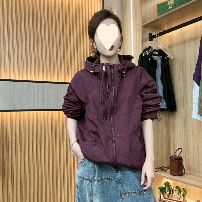 Kapuljačasta jakna od akrilne tkanine, dugi rukavi, srednje debljine, gradski stil, ljeto 2023 izdanje